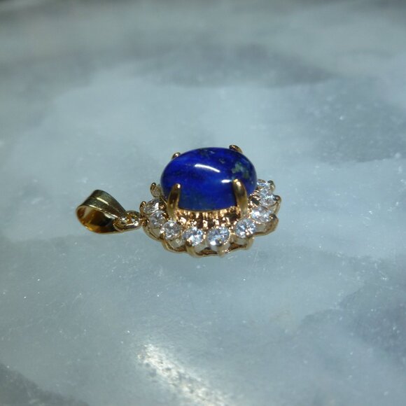 18K EP Gold Dolphin Ore Lapis Lazuli Swarovski Crystals Pendant - Picture 4 of 11